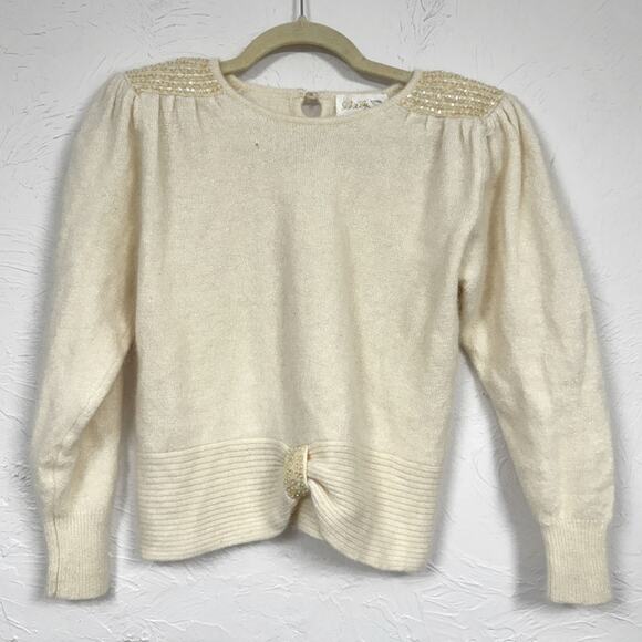 Vintage Lilly of California Cream Angora Wool Blend Sweater Womens M Coquette - Picture 1 of 11